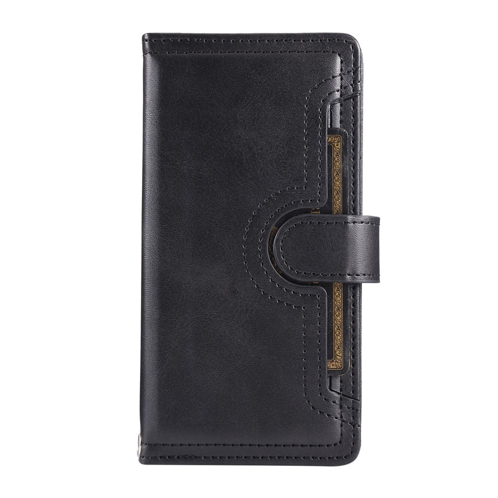 For iPhone 17 Pro Max Case Split Leather Magnetic Wallet Phone Protector with Wrist Strap - Black