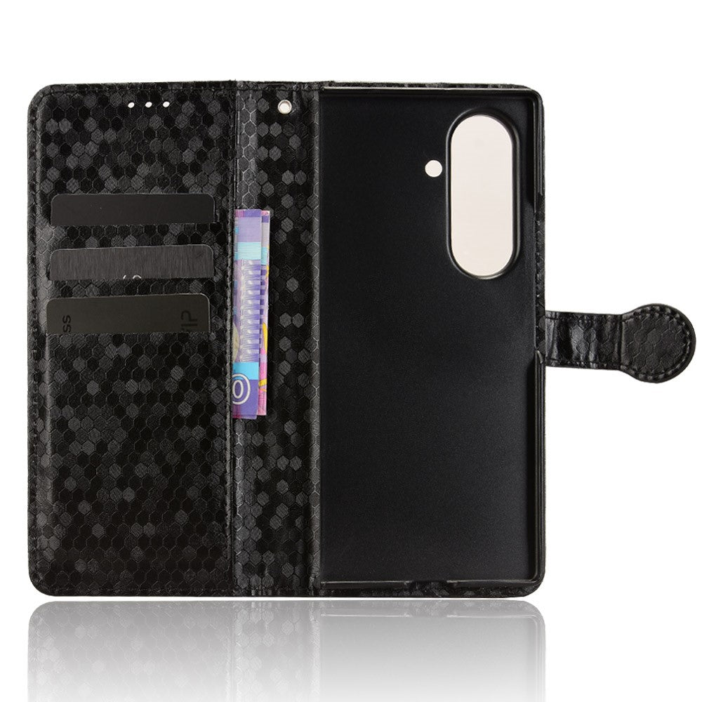 For Samsung Galaxy Z Fold7 5G Wallet Case Dot Pattern Imprint PU Leather Phone Cover with Wrist Strap - Black
