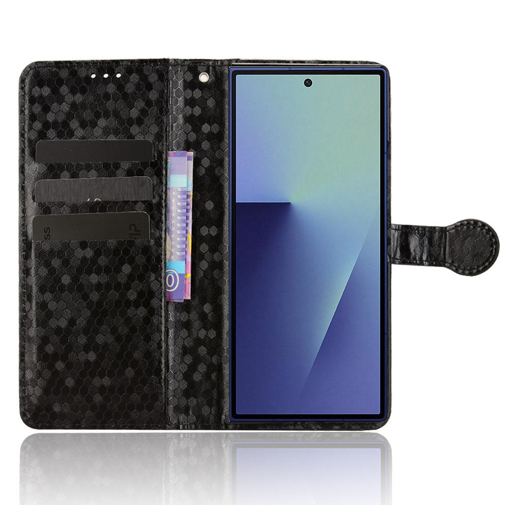 For Samsung Galaxy Z Fold7 5G Wallet Case Dot Pattern Imprint PU Leather Phone Cover with Wrist Strap - Black