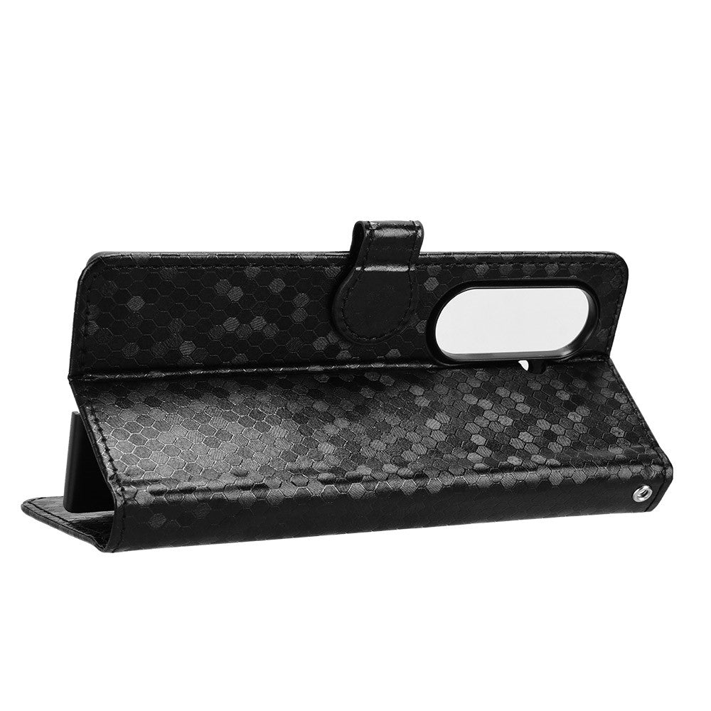 For Samsung Galaxy Z Fold7 5G Wallet Case Dot Pattern Imprint PU Leather Phone Cover with Wrist Strap - Black