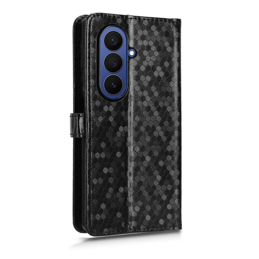 For Samsung Galaxy Z Fold7 5G Wallet Case Dot Pattern Imprint PU Leather Phone Cover with Wrist Strap - Black