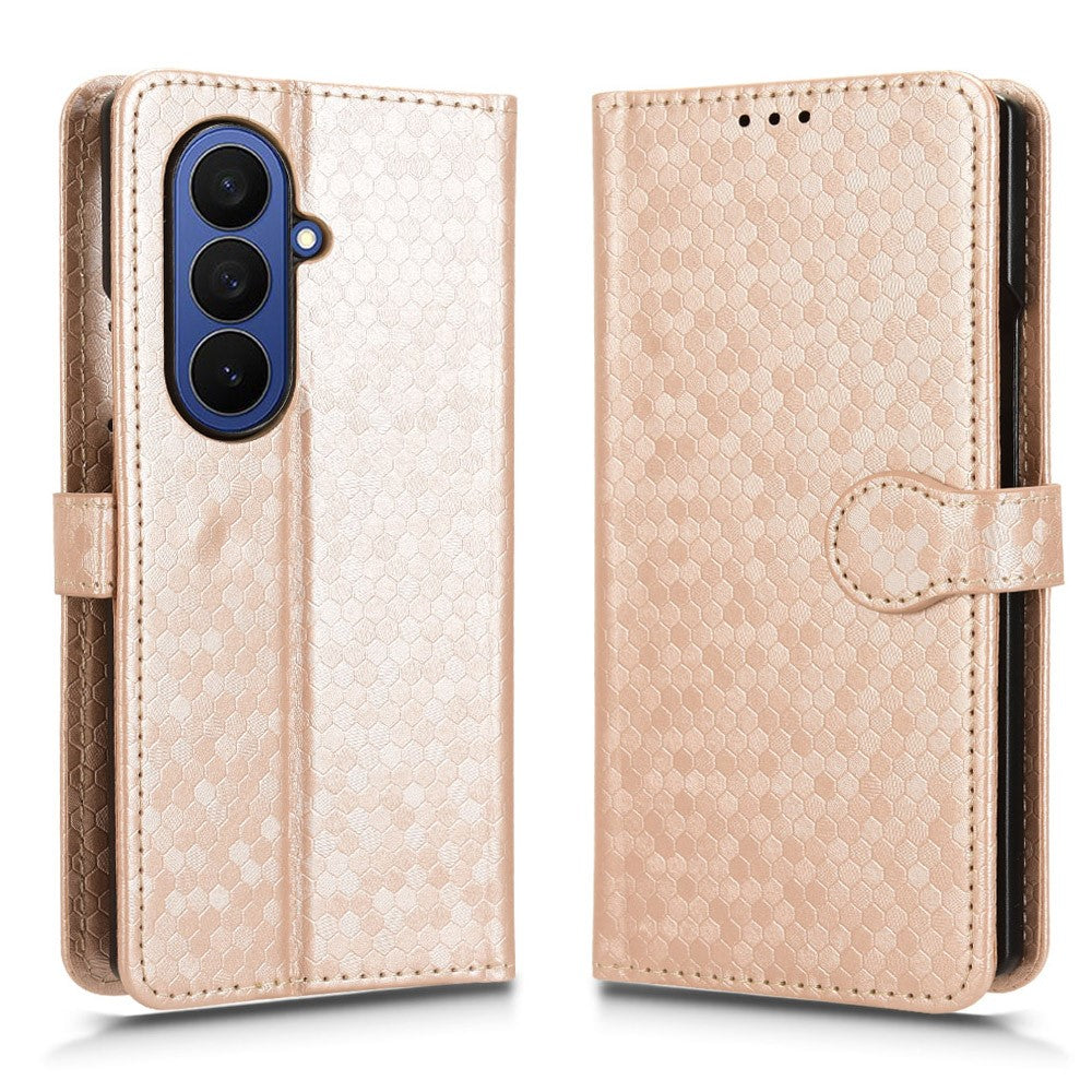 For Samsung Galaxy Z Fold7 5G Wallet Case Dot Pattern Imprint PU Leather Phone Cover with Wrist Strap - Rose Gold