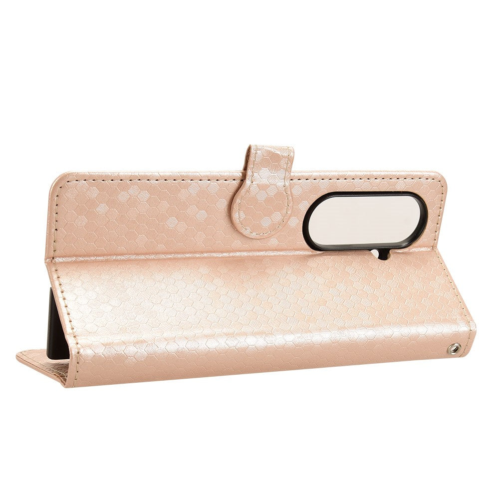 For Samsung Galaxy Z Fold7 5G Wallet Case Dot Pattern Imprint PU Leather Phone Cover with Wrist Strap - Rose Gold