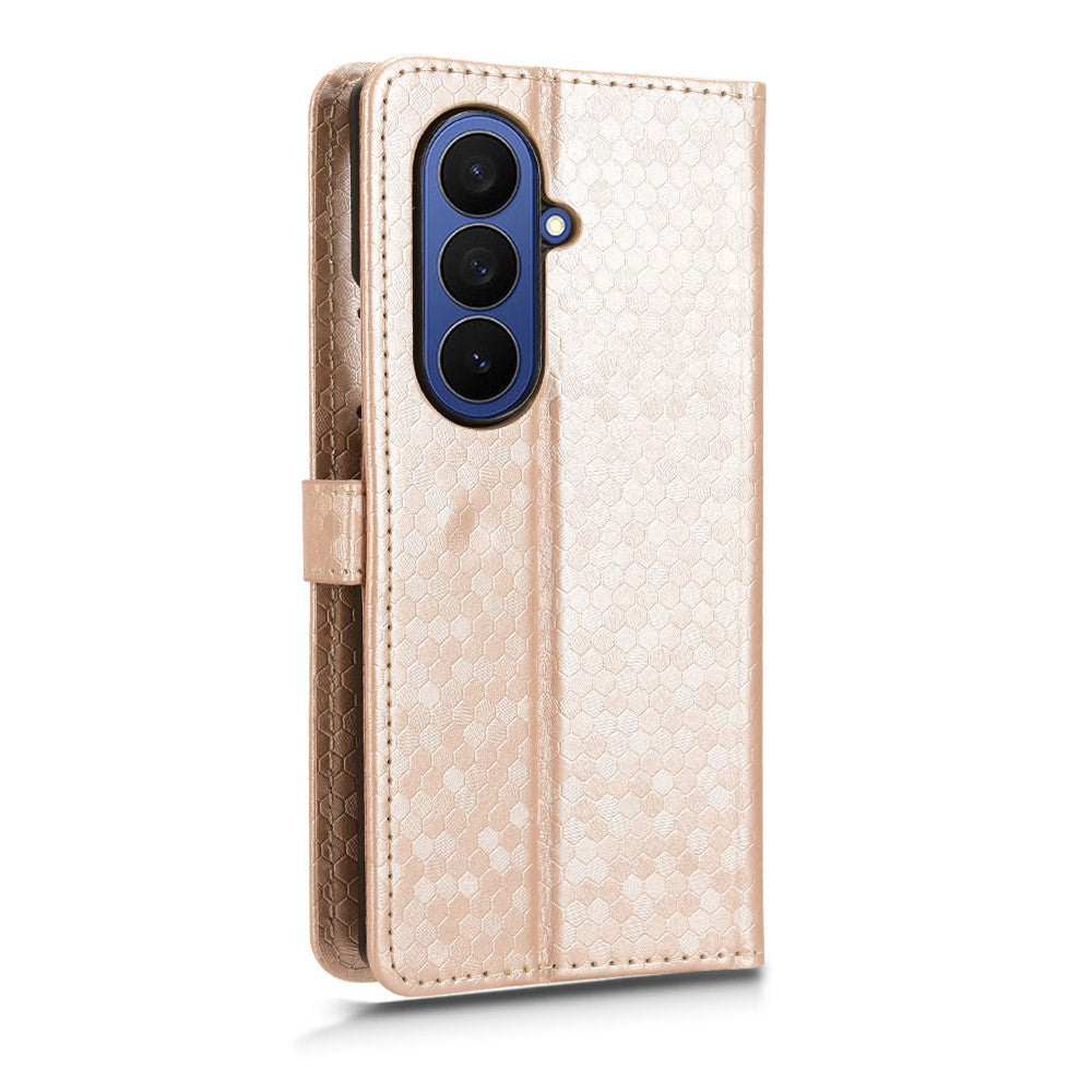 For Samsung Galaxy Z Fold7 5G Wallet Case Dot Pattern Imprint PU Leather Phone Cover with Wrist Strap - Rose Gold
