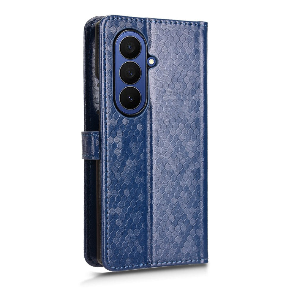 For Samsung Galaxy Z Fold7 5G Wallet Case Dot Pattern Imprint PU Leather Phone Cover with Wrist Strap - Dark Blue