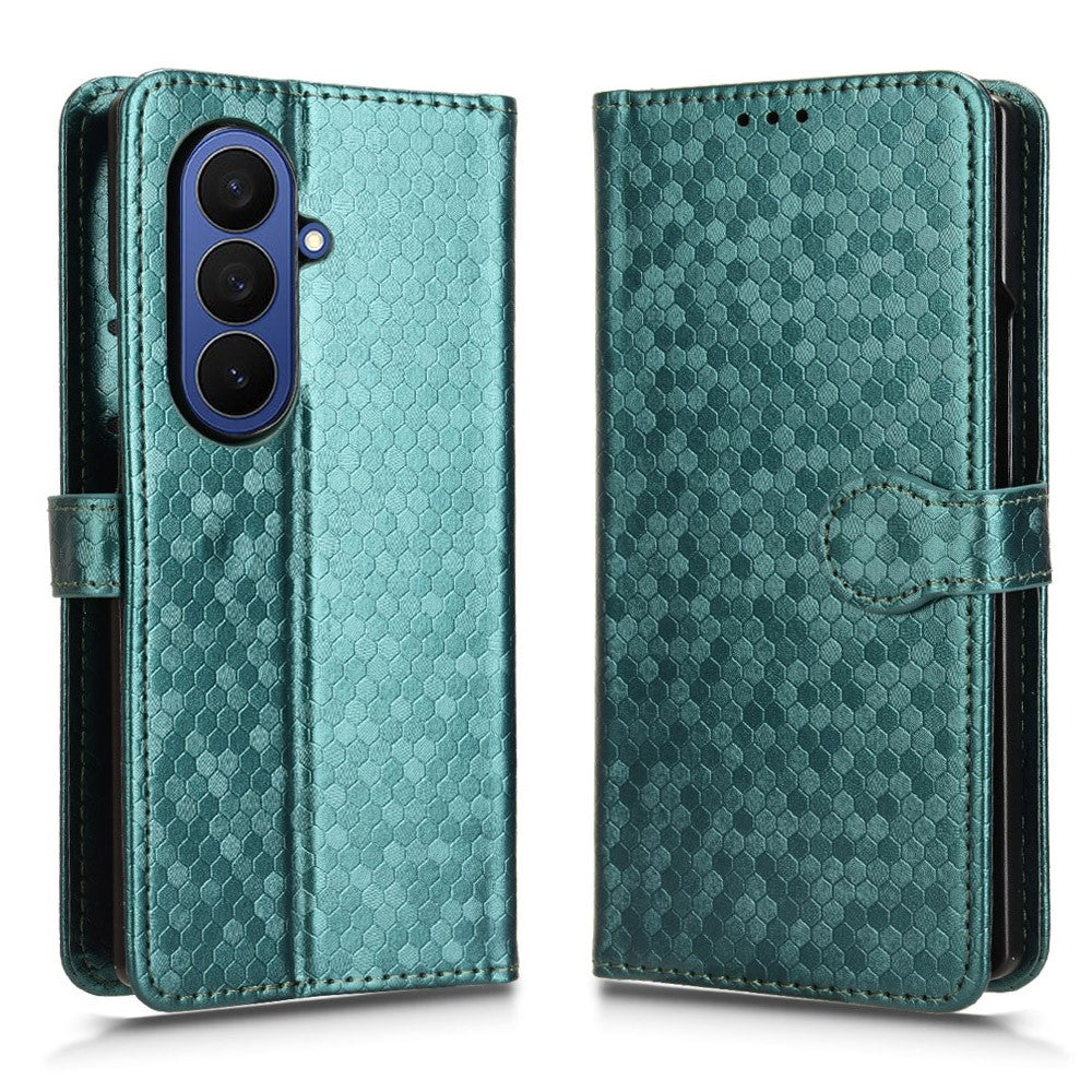For Samsung Galaxy Z Fold7 5G Wallet Case Dot Pattern Imprint PU Leather Phone Cover with Wrist Strap - Green