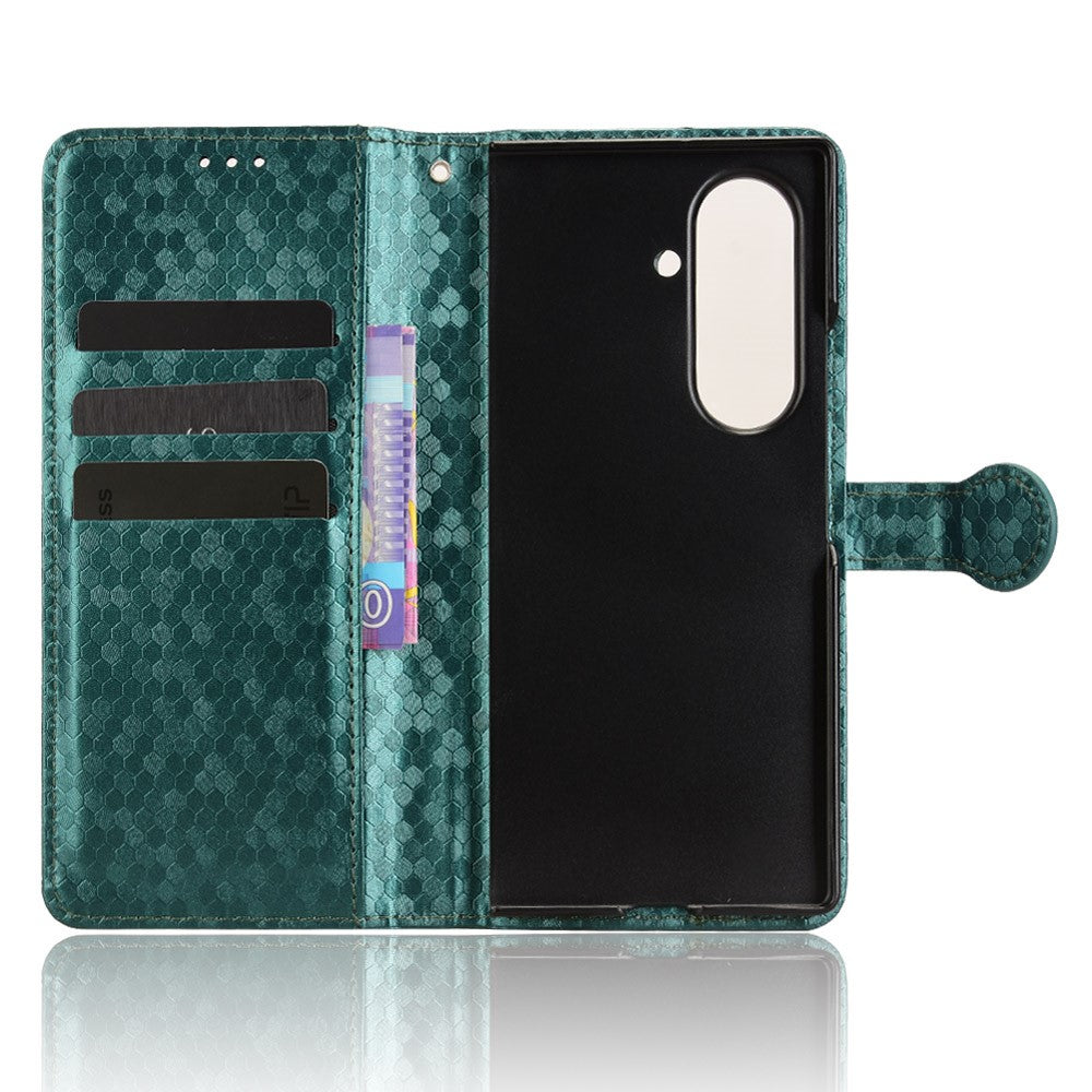 For Samsung Galaxy Z Fold7 5G Wallet Case Dot Pattern Imprint PU Leather Phone Cover with Wrist Strap - Green