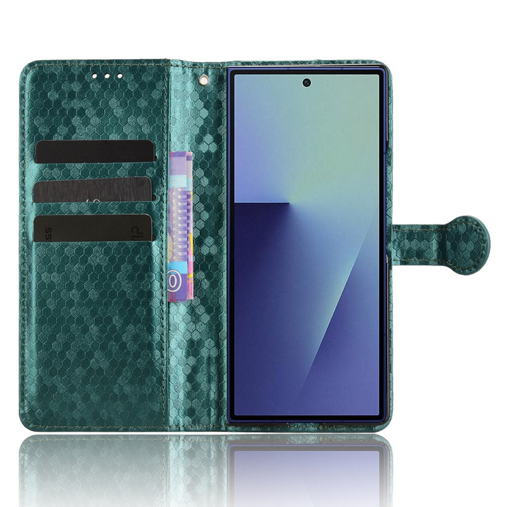 For Samsung Galaxy Z Fold7 5G Wallet Case Dot Pattern Imprint PU Leather Phone Cover with Wrist Strap - Green
