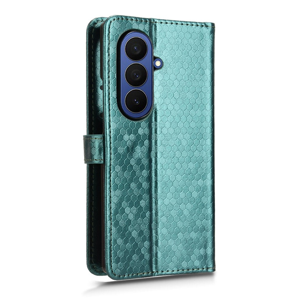 For Samsung Galaxy Z Fold7 5G Wallet Case Dot Pattern Imprint PU Leather Phone Cover with Wrist Strap - Green