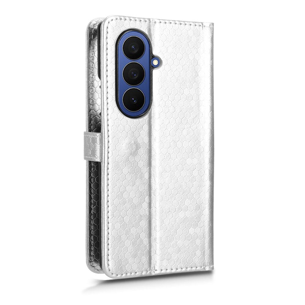 For Samsung Galaxy Z Fold7 5G Wallet Case Dot Pattern Imprint PU Leather Phone Cover with Wrist Strap - Silver