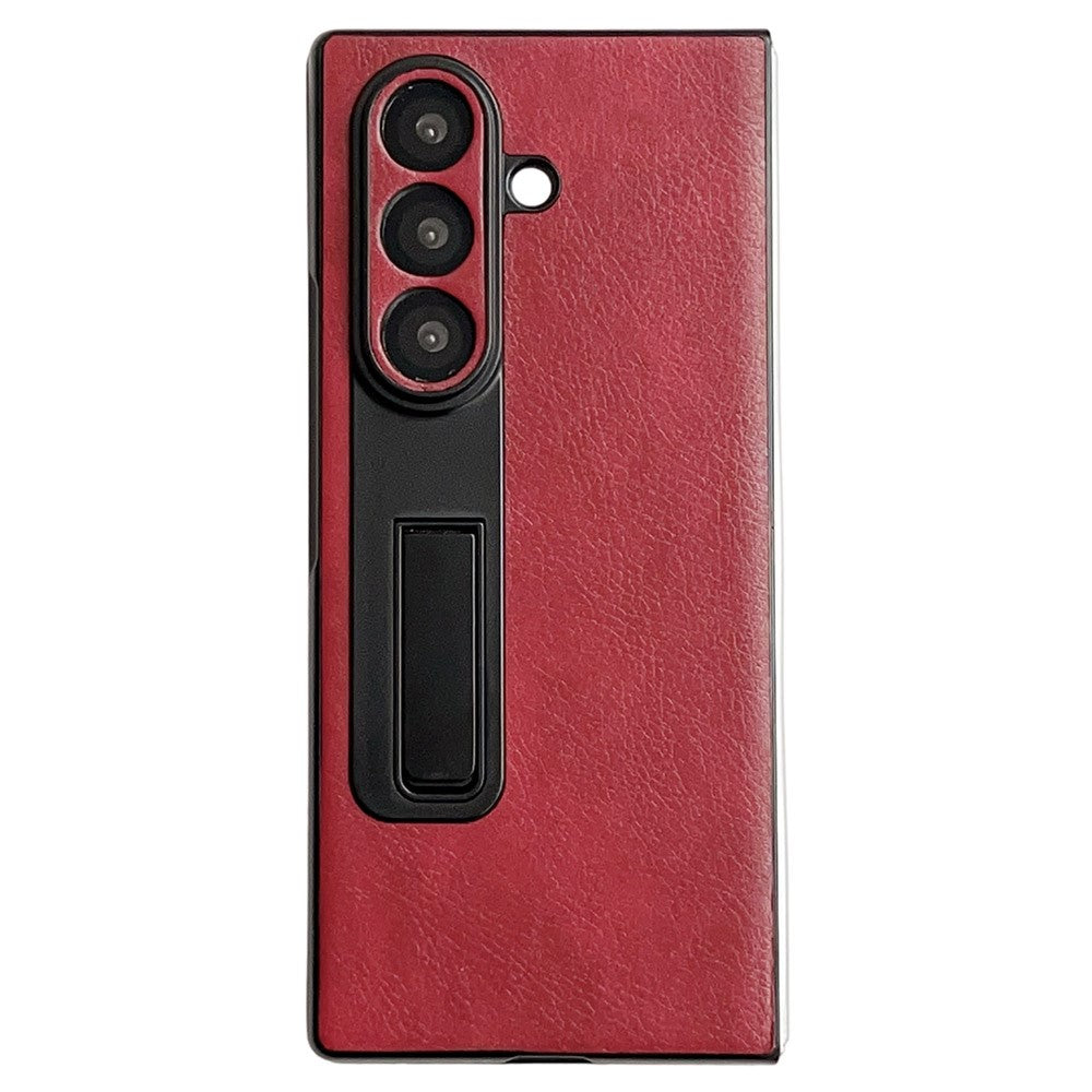 For Samsung Galaxy Z Fold7 5G Case Kickstand Crazy Horse Texture PU Leather + PC Phone Cover - Red