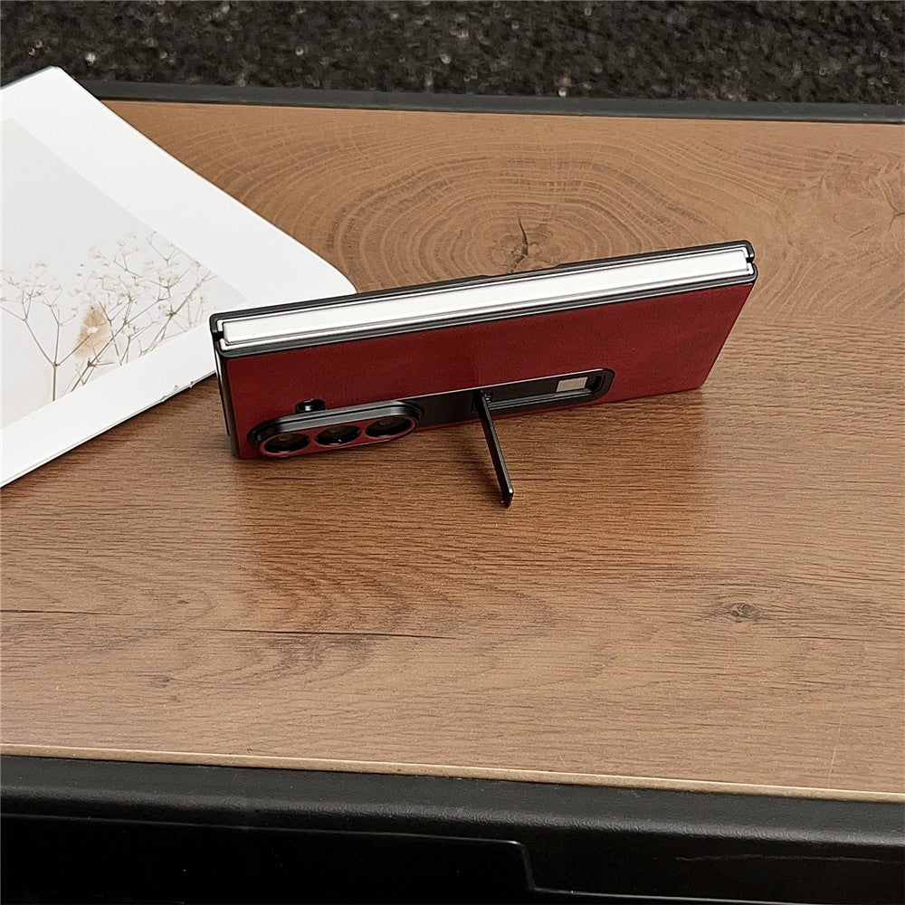 For Samsung Galaxy Z Fold7 5G Case Kickstand Crazy Horse Texture PU Leather + PC Phone Cover - Blue