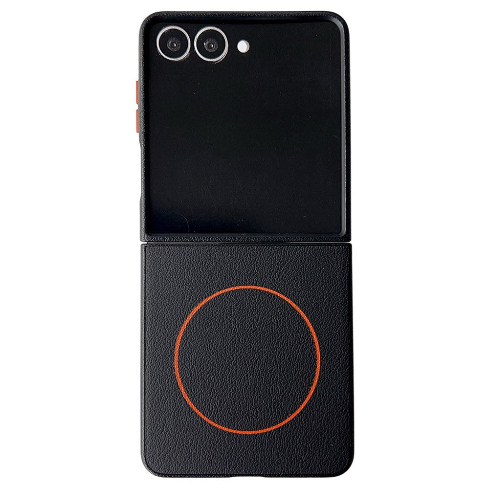 For Samsung Galaxy Z Flip7 5G Case Compatible with MagSafe Leather + PC Phone Cover - Black