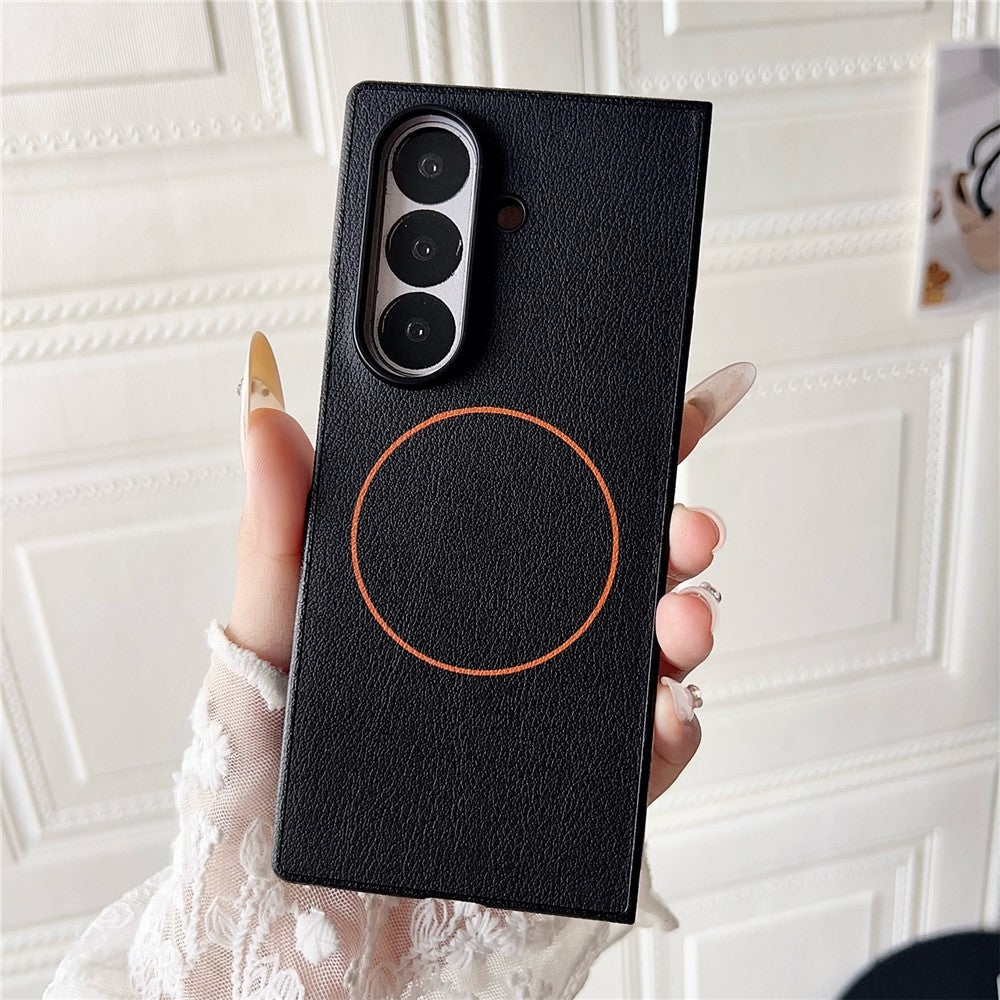 For Samsung Galaxy Z Fold7 5G Case Compatible with MagSafe Leather + PC Phone Cover - Black