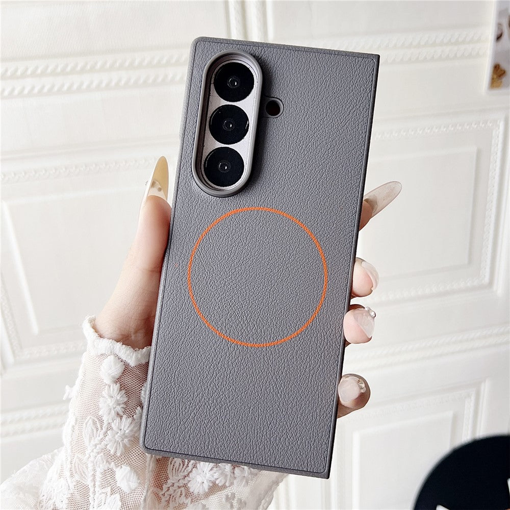 For Samsung Galaxy Z Fold7 5G Case Compatible with MagSafe Leather + PC Phone Cover - Grey