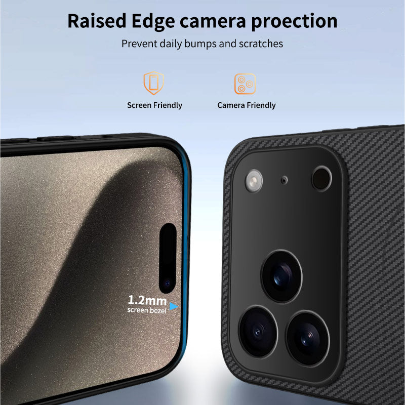 For iPhone 17 Pro Max Magnetic Case WANLONFENG TQ1 Series Carbon Fiber Texture PC TPU Phone Cover with 2Pcs Screen Films - Black