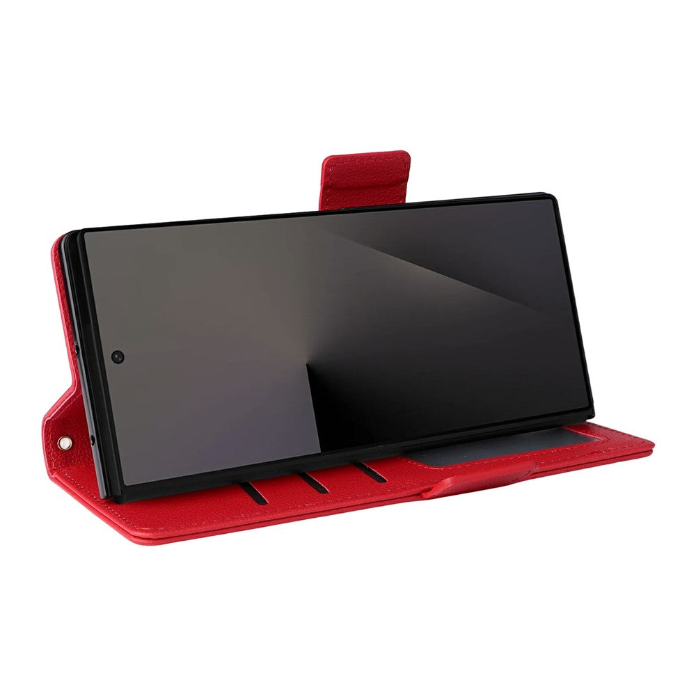 For Samsung Galaxy Z Fold7 5G Case with Wrist Strap Litchi Texture PU Leather Wallet Phone Cover - Red