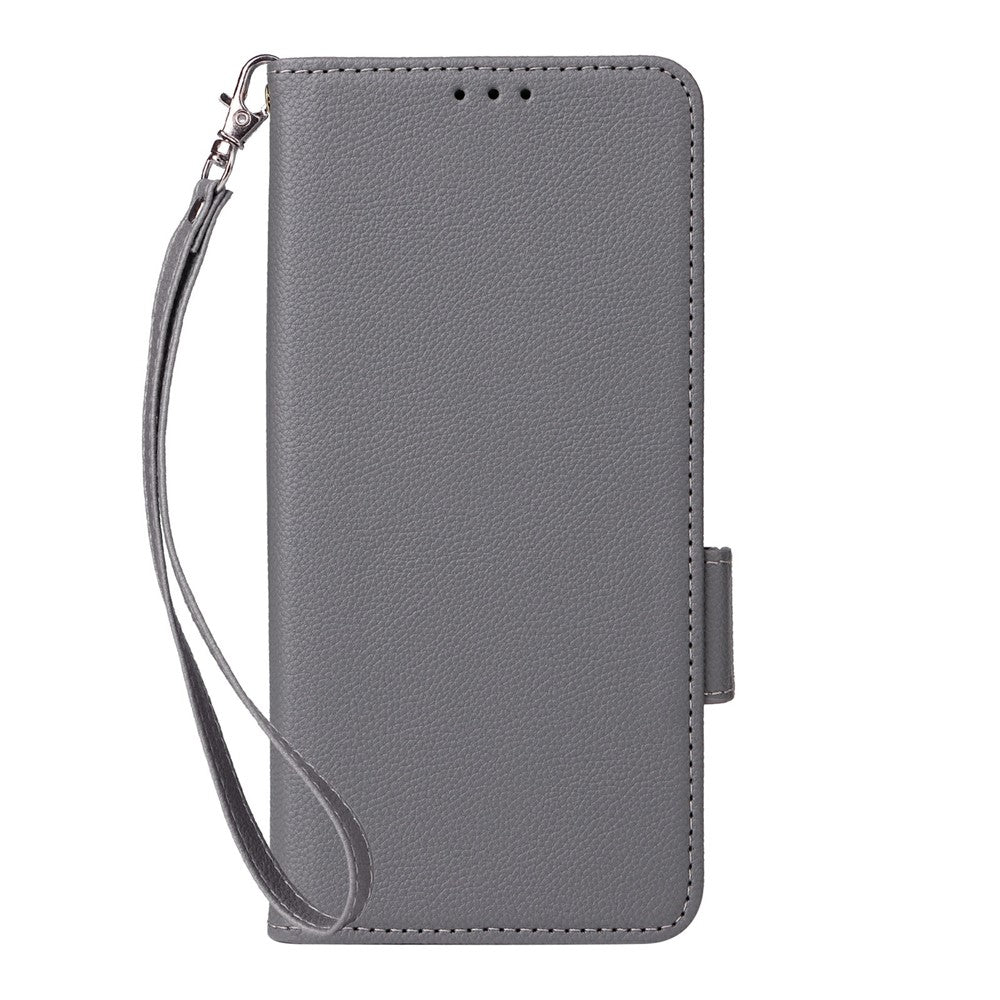 For Samsung Galaxy Z Fold7 5G Case with Wrist Strap Litchi Texture PU Leather Wallet Phone Cover - Grey