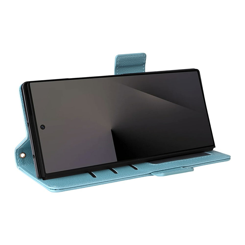 For Samsung Galaxy Z Fold7 5G Case with Wrist Strap Litchi Texture PU Leather Wallet Phone Cover - Baby Blue