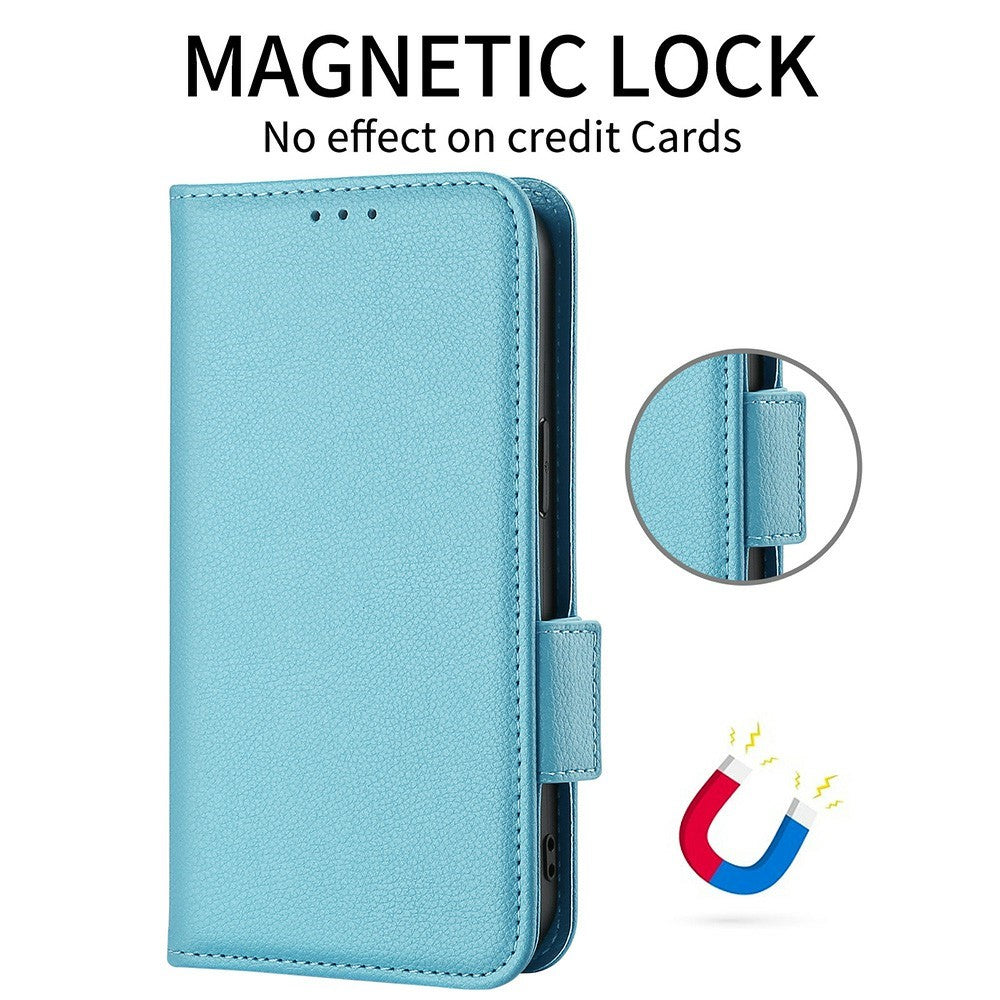 For Samsung Galaxy Z Fold7 5G Case with Wrist Strap Litchi Texture PU Leather Wallet Phone Cover - Baby Blue
