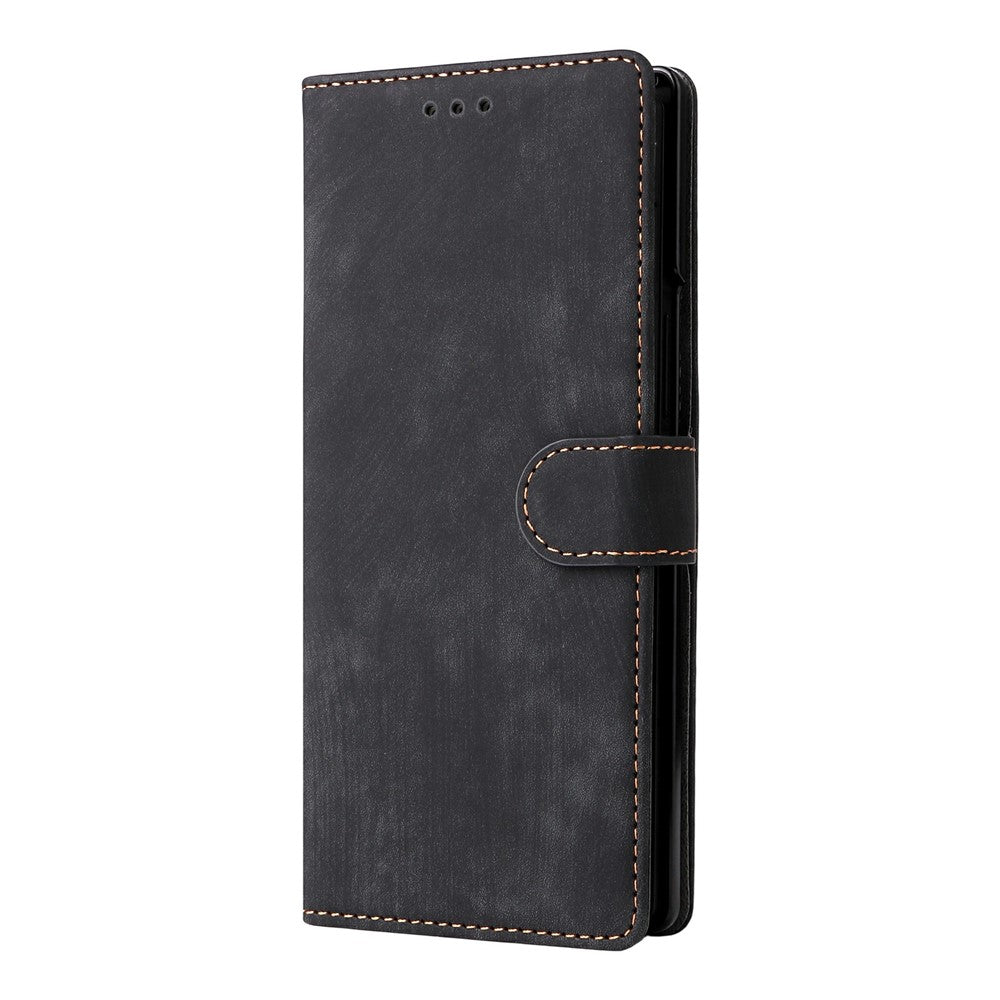 For Samsung Galaxy Z Fold7 5G Case Wallet RFID Blocking PU Leather Phone Cover Stand with Strap - Black