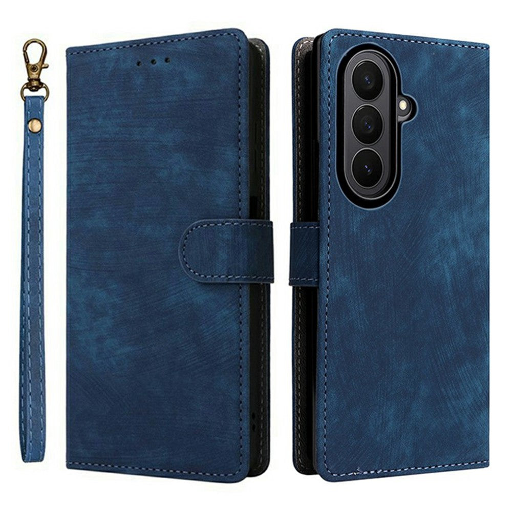 For Samsung Galaxy Z Fold7 5G Case Wallet RFID Blocking PU Leather Phone Cover Stand with Strap - Blue