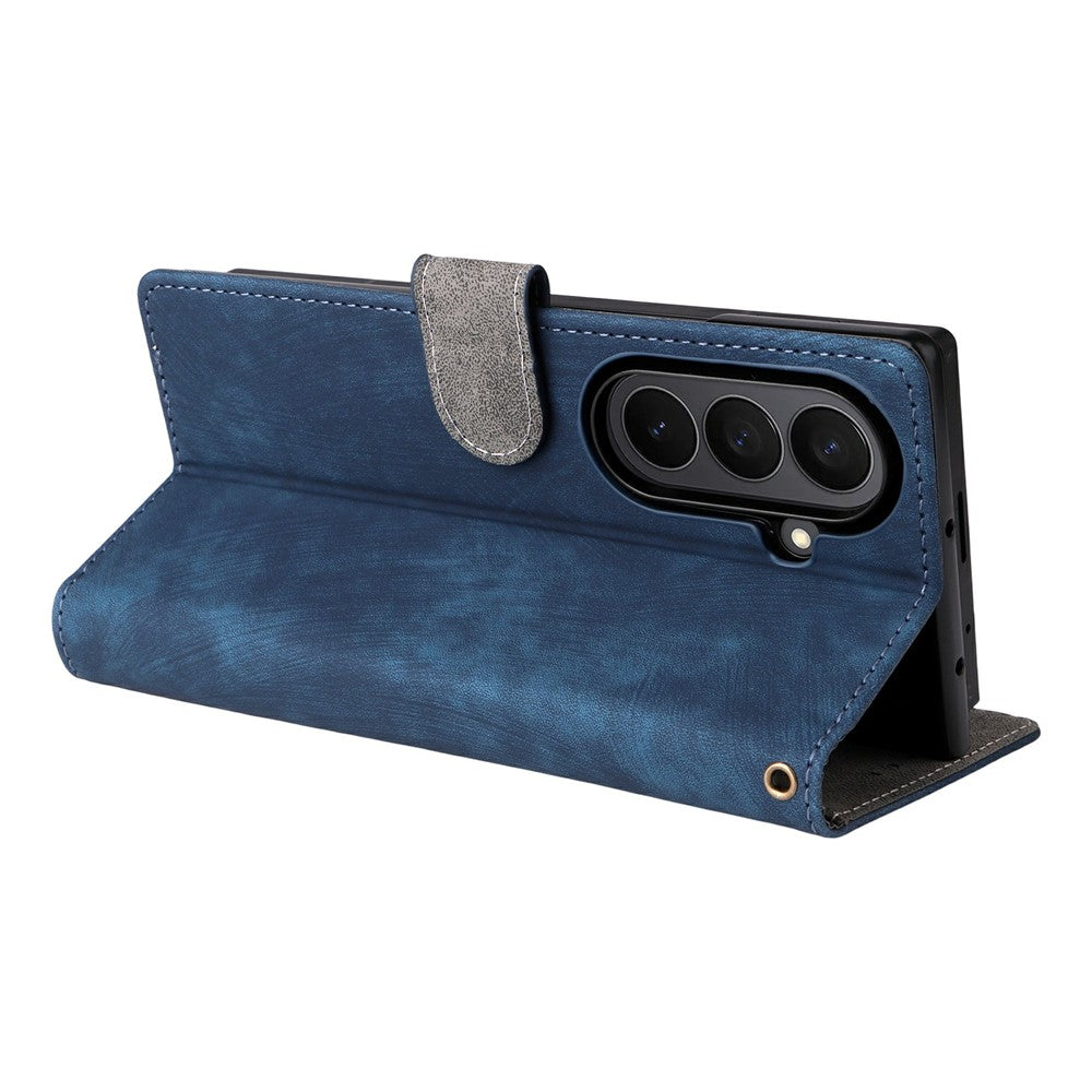 For Samsung Galaxy Z Fold7 5G Case Wallet RFID Blocking PU Leather Phone Cover Stand with Strap - Blue