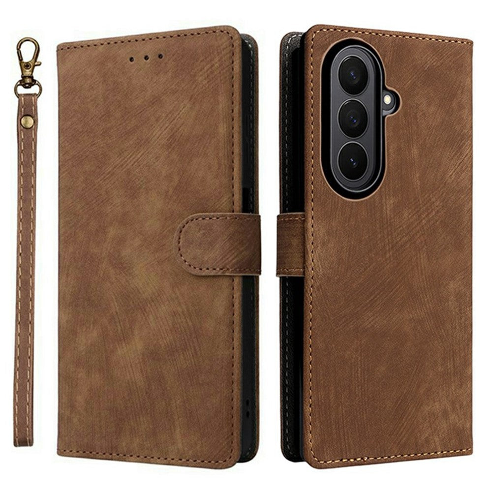 For Samsung Galaxy Z Fold7 5G Case Wallet RFID Blocking PU Leather Phone Cover Stand with Strap - Brown