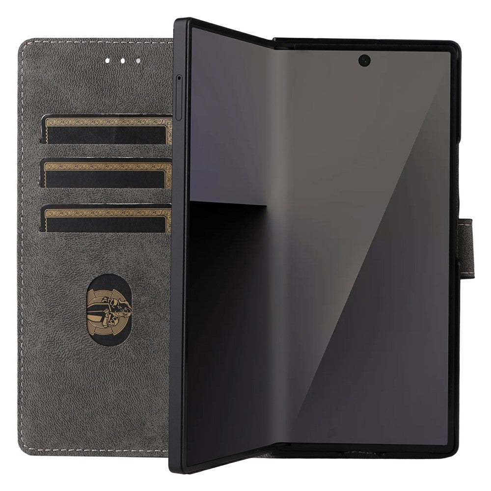 For Samsung Galaxy Z Fold7 5G Case Wallet RFID Blocking PU Leather Phone Cover Stand with Strap - Brown