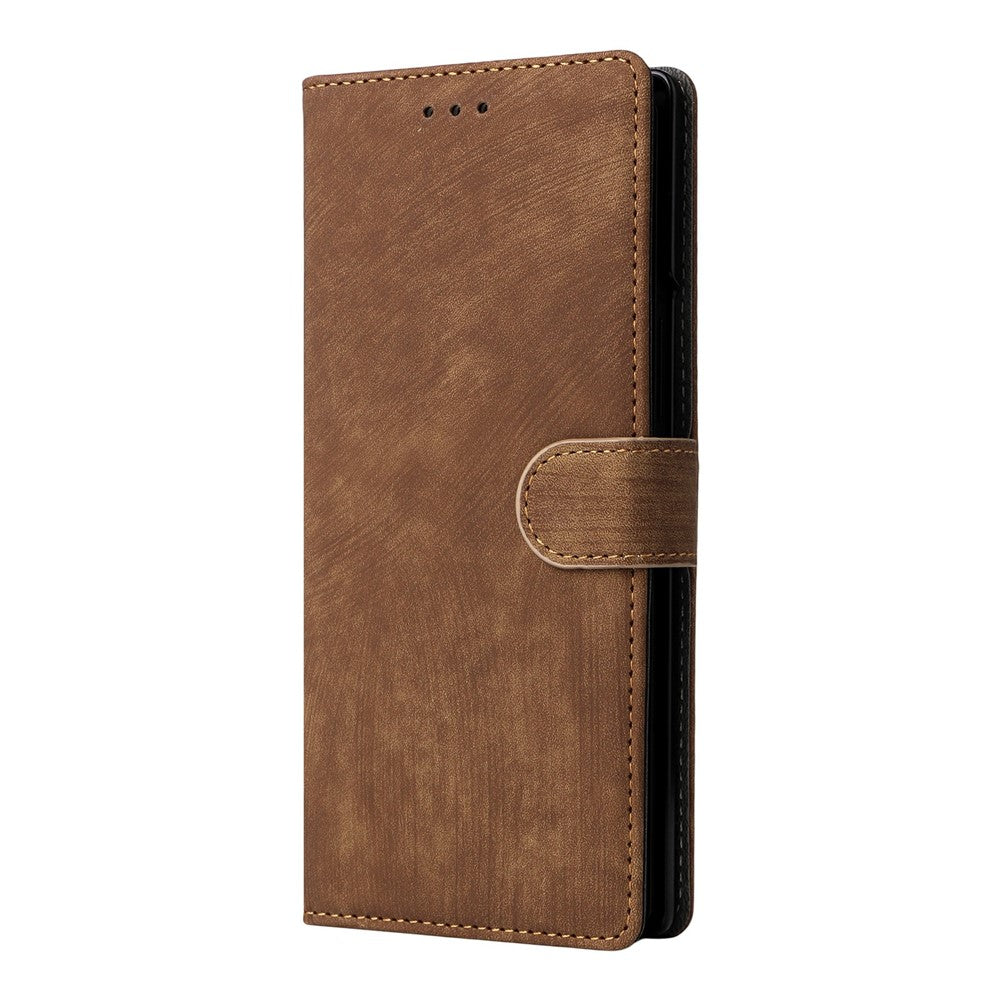 For Samsung Galaxy Z Fold7 5G Case Wallet RFID Blocking PU Leather Phone Cover Stand with Strap - Brown