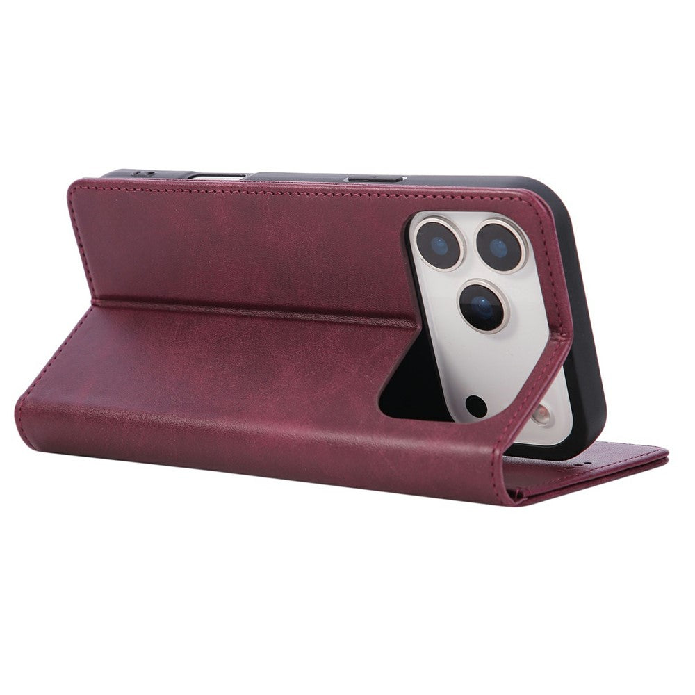For iPhone 17 Pro Max Case RFID Blocking PU Leather Phone Wallet Cover - Wine Red