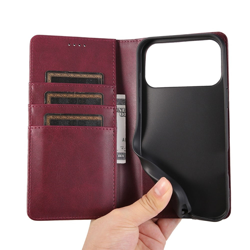For iPhone 17 Pro Max Case RFID Blocking PU Leather Phone Wallet Cover - Wine Red