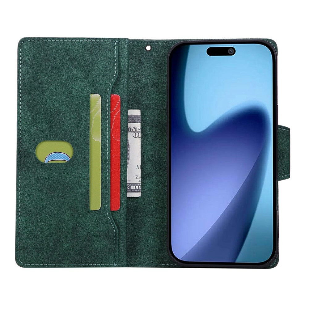 For iPhone 17 Pro Max Case Zipper Wallet Rivet Decor Leather Phone Cover with Wrist Strap - Green