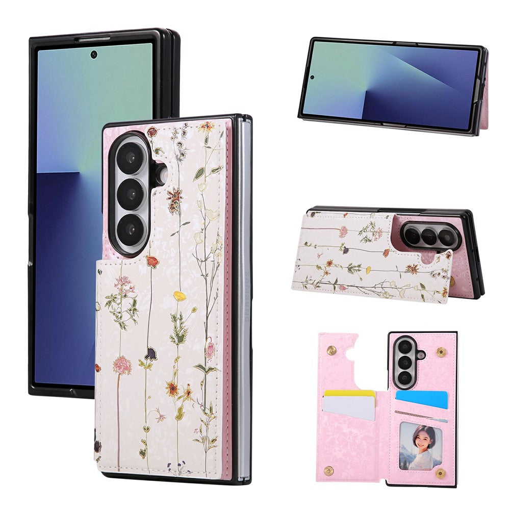 For Samsung Galaxy Z Fold7 5G Case Flower Leather PC RFID Blocking Phone Cover Card Slots - Dried Flower
