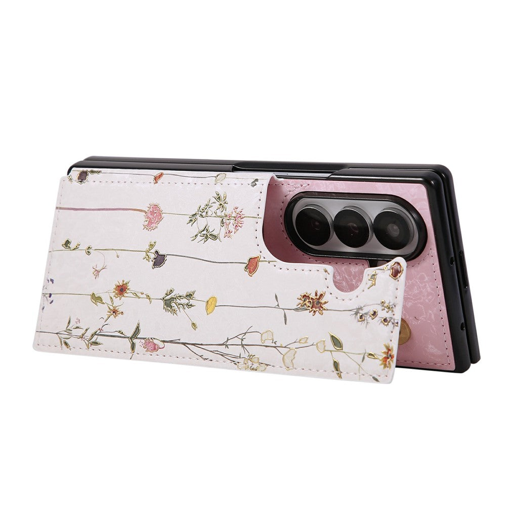 For Samsung Galaxy Z Fold7 5G Case Flower Leather PC RFID Blocking Phone Cover Card Slots - Dried Flower