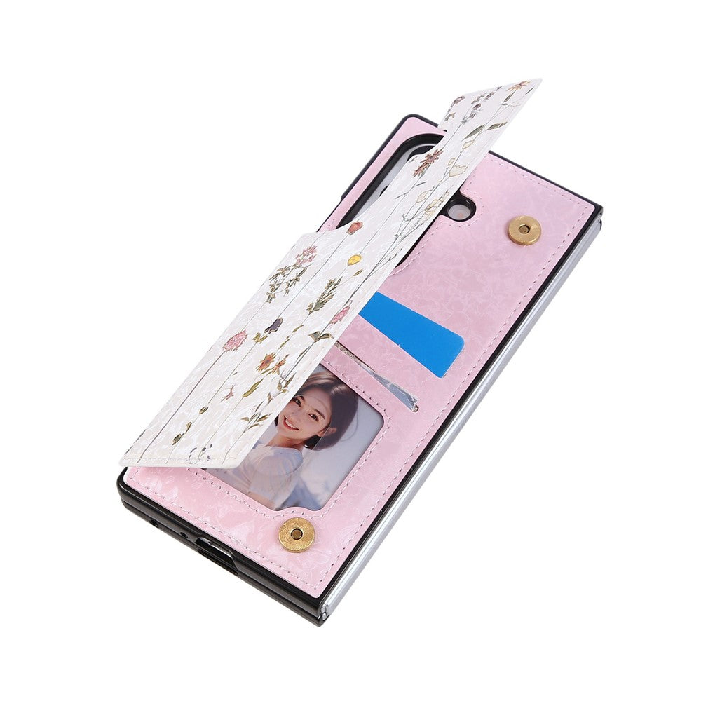 For Samsung Galaxy Z Fold7 5G Case Flower Leather PC RFID Blocking Phone Cover Card Slots - Dried Flower