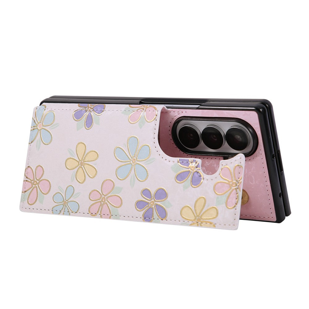 For Samsung Galaxy Z Fold7 5G Case Flower Leather PC RFID Blocking Phone Cover Card Slots - Flowers