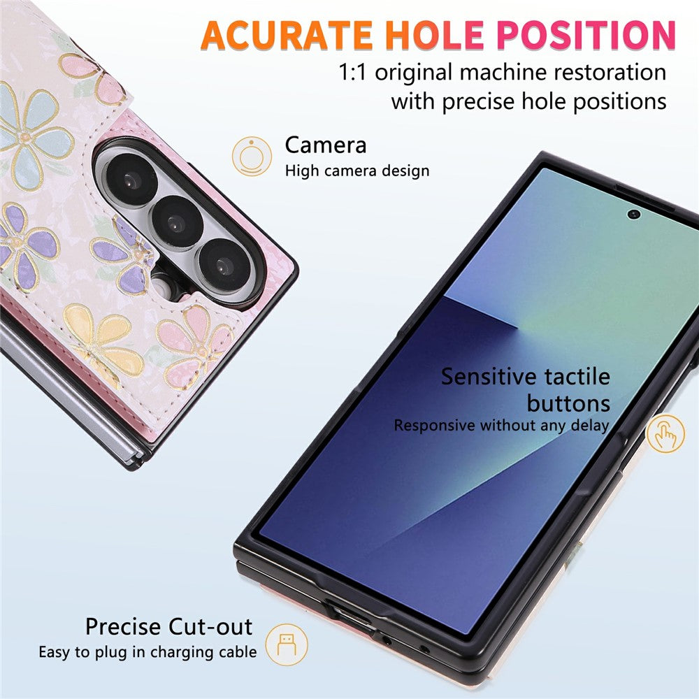 For Samsung Galaxy Z Fold7 5G Case Flower Leather PC RFID Blocking Phone Cover Card Slots - Flowers