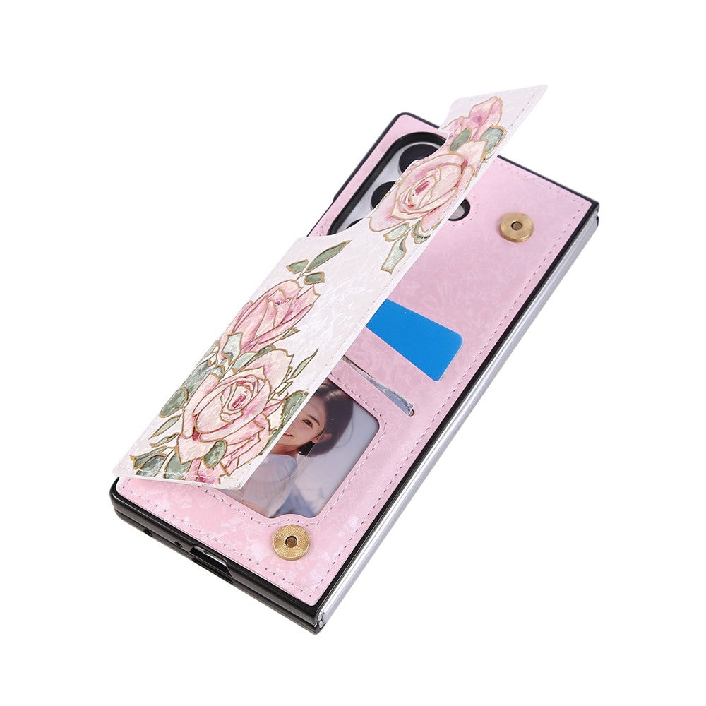 For Samsung Galaxy Z Fold7 5G Case Flower Leather PC RFID Blocking Phone Cover Card Slots - Rose Flower