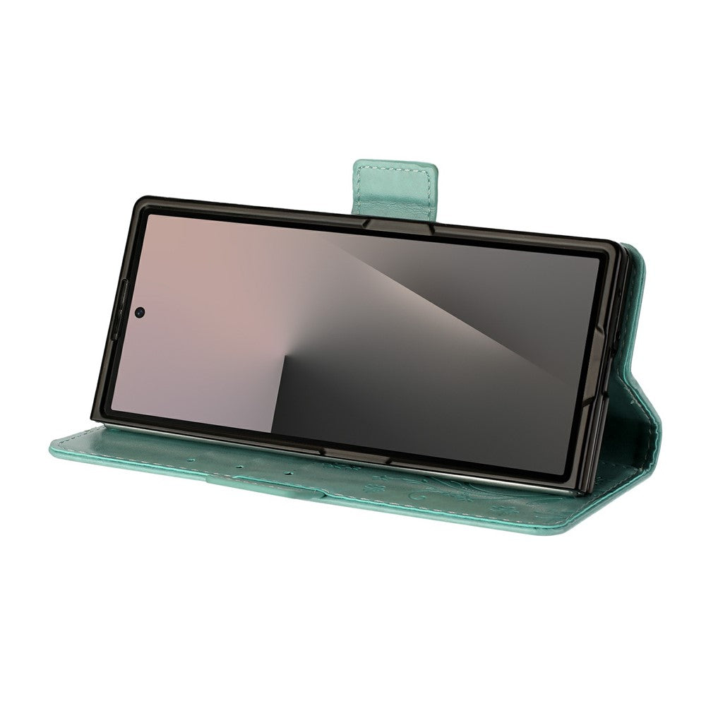 For Samsung Galaxy Z Fold7 5G Leather Wallet Case Butterfly Flower Imprint Phone Cover with Strap - Baby Blue