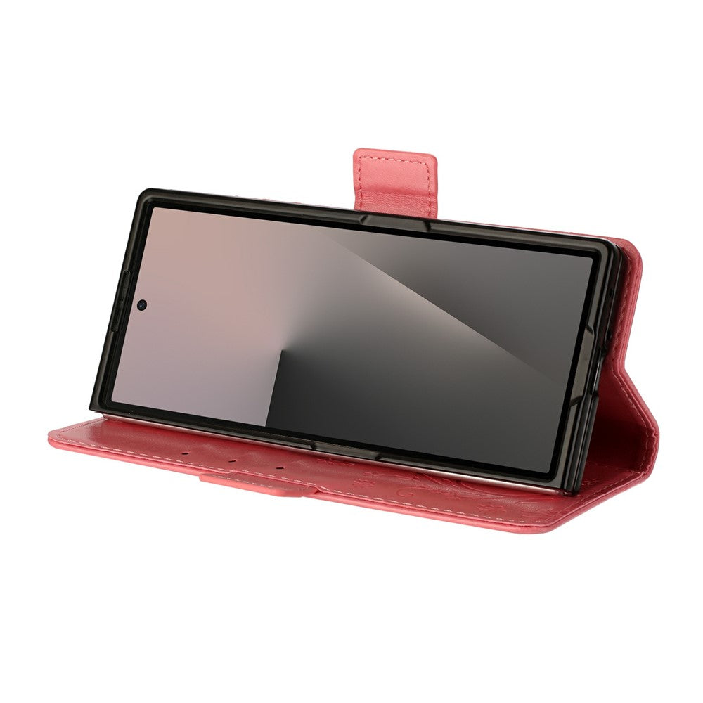 For Samsung Galaxy Z Fold7 5G Leather Wallet Case Butterfly Flower Imprint Phone Cover with Strap - Pink