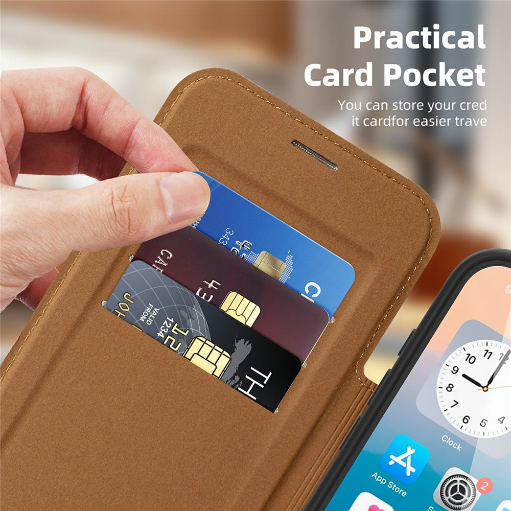 For iPhone 17 Pro Max Case Compatible with MagSafe RFID Blocking Card Holder Leather Phone Cover - Brown