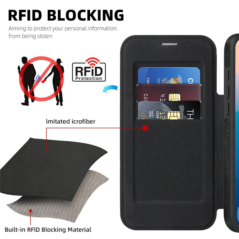 For iPhone 17 Pro Max Case Compatible with MagSafe RFID Blocking Card Holder Leather Phone Cover - Black