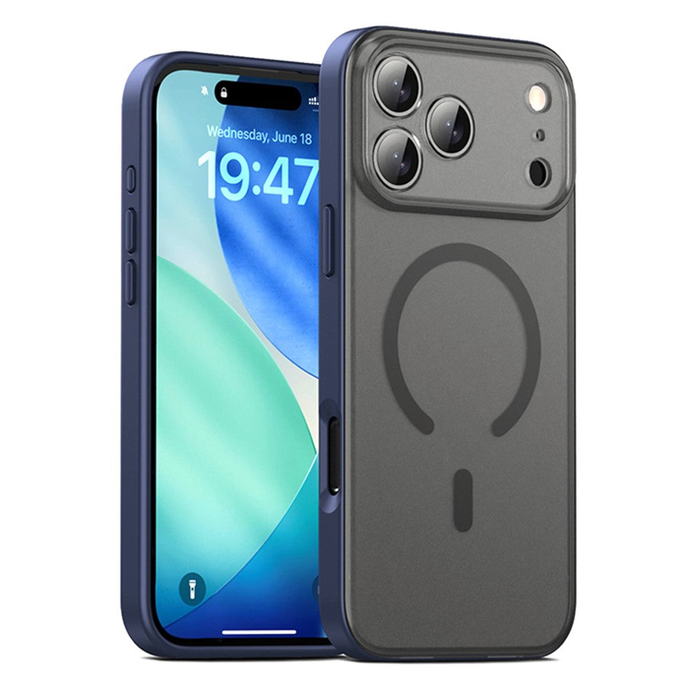 IPAKY For iPhone 17 Pro Max Magnetic Case Shockproof PC + TPU Matte Phone Cover - Blue