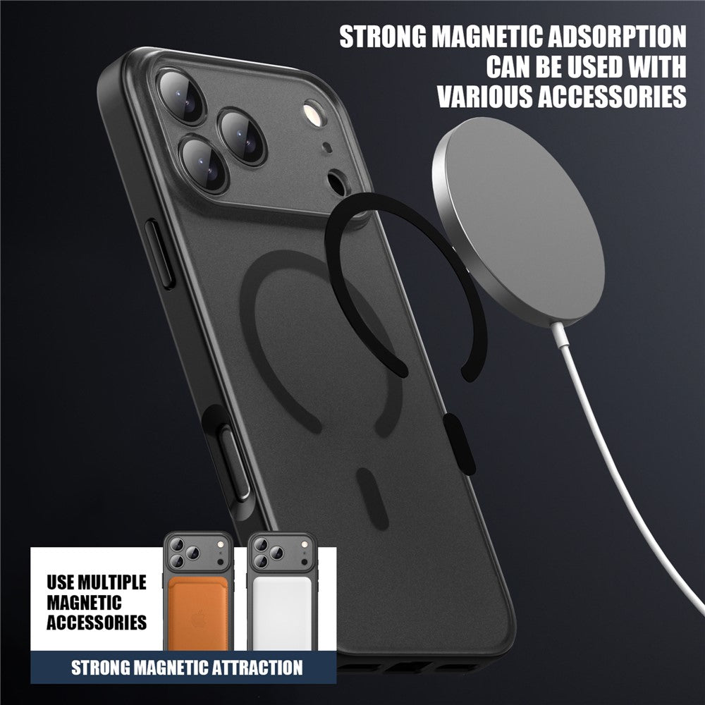 IPAKY For iPhone 17 Pro Max Magnetic Case Shockproof PC + TPU Matte Phone Cover - Grey