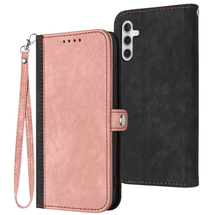 YX0020 PU Leather Cell Phone Case for Samsung Galaxy A14 5G / A14 4G Drop Protection Stand Dual Magnetic Clasp Phone Cover with Strap - Pink