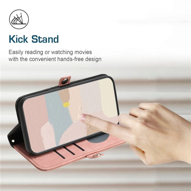 YX0020 PU Leather Cell Phone Case for Samsung Galaxy A14 5G / A14 4G Drop Protection Stand Dual Magnetic Clasp Phone Cover with Strap - Pink