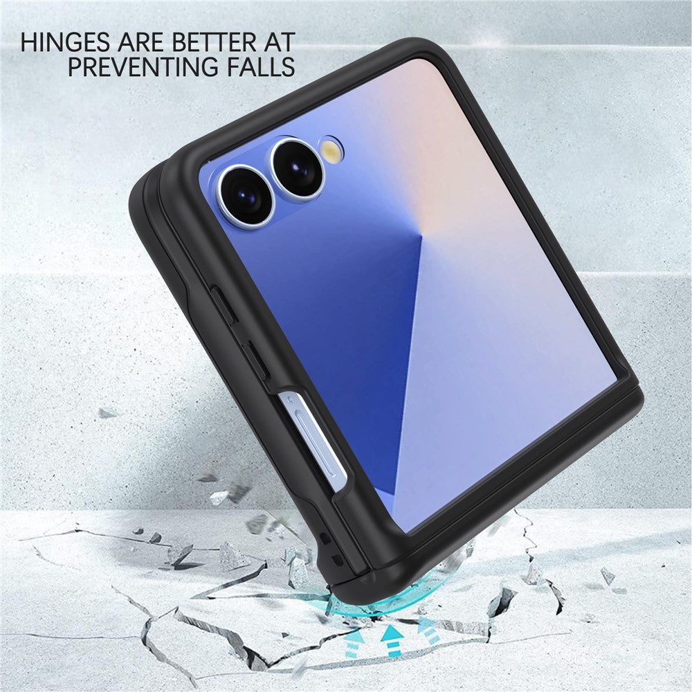 For Samsung Galaxy Z Flip7 FE 5G / Z Flip6 5G Case Spring Hinge PC Folding Phone Cover with Card Slot - Black