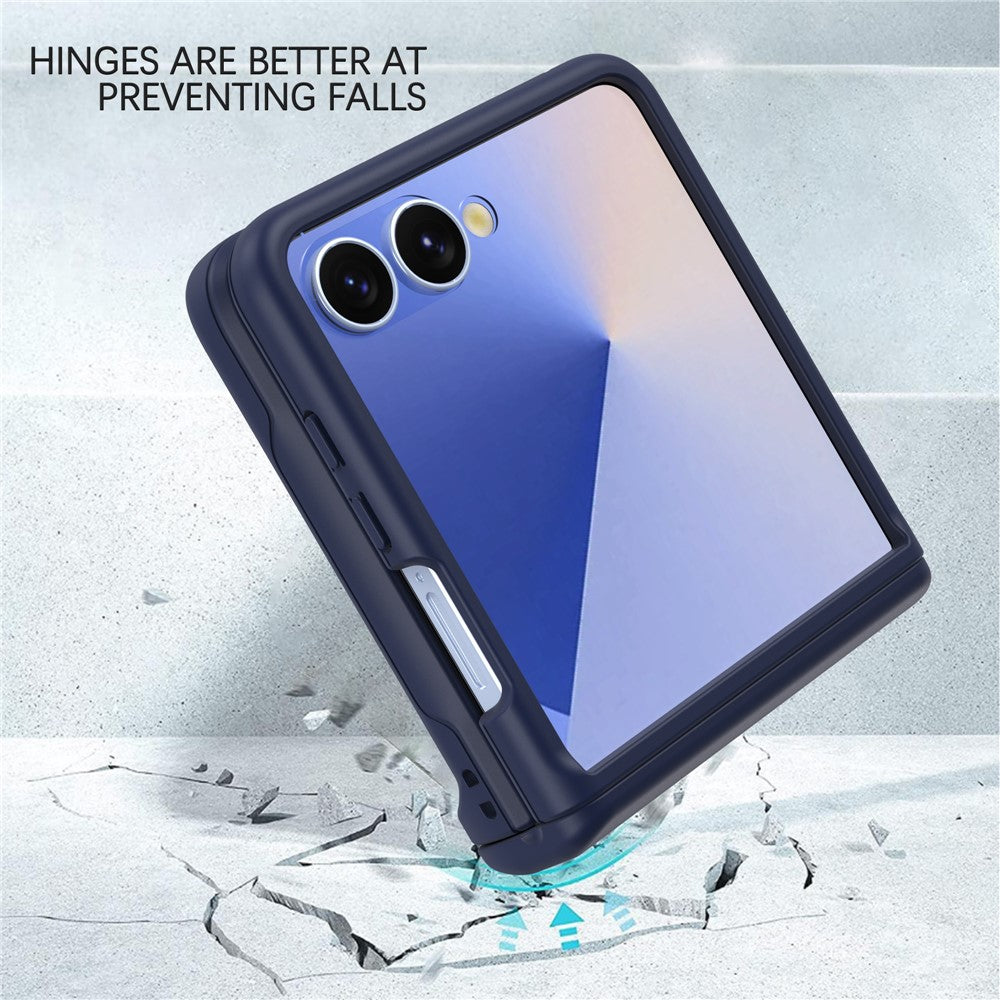 For Samsung Galaxy Z Flip7 FE 5G / Z Flip6 5G Case Spring Hinge PC Folding Phone Cover with Card Slot - Dark Blue