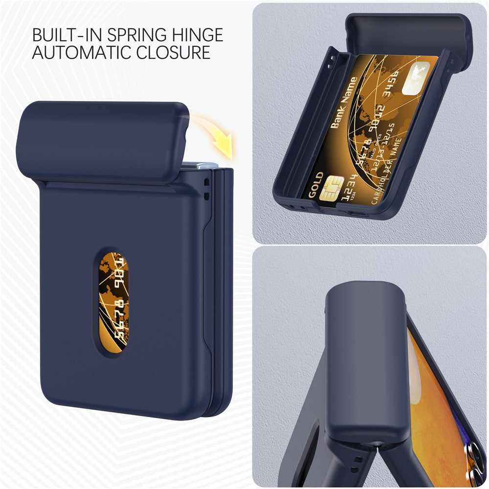 For Samsung Galaxy Z Flip7 FE 5G / Z Flip6 5G Case Spring Hinge PC Folding Phone Cover with Card Slot - Dark Blue